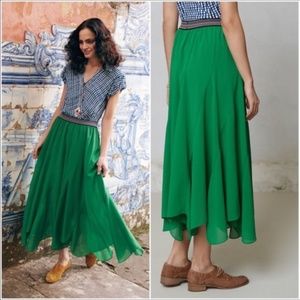 Anthropologie Women's Vanessa Virginia Colima Green Maxi Skirt Size Large